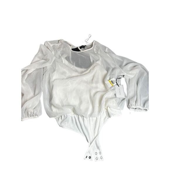 1 State Ladies Transparent Pearl white Bodysuit blouse size M NWT - Picture 12 of 15